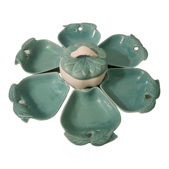 MCM Vintage Hoenig of California Turquoise Apple Chip & Dip Set - Picture 1 of 9